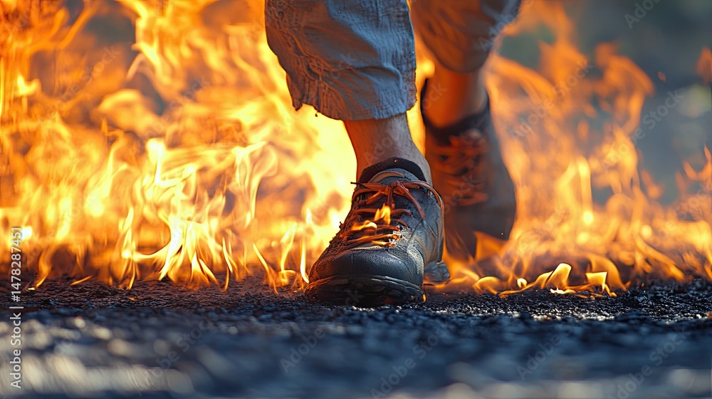 custom made wallpaper toronto digitalWalking Through Fire. Overcoming Challenges, Resilience, Strength Concept.
