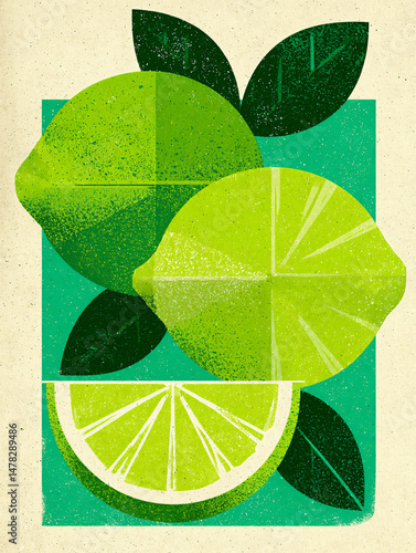 Lime Lemon Citrus Digital Art Minimalism Modern Design Organic Fruit Botanical Illustration Background Green Summer Nature Juicy Vibrant Fresh Food Pattern Abstract Visual Drawing Mockup