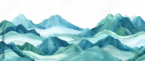 Wallpaper Mural Serene Mountain Vista: A watercolor landscape of majestic mountain peaks, cloaked in ethereal mist, evokes a sense of tranquility and wonder. Torontodigital.ca