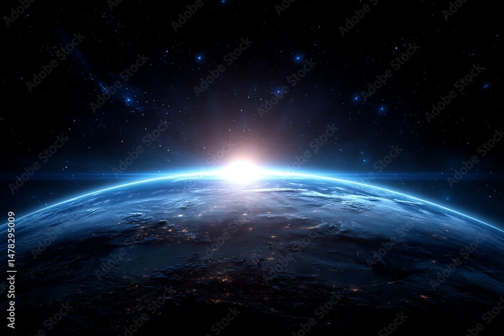 Fototapeta premium Earthrise with City Lights and Stars