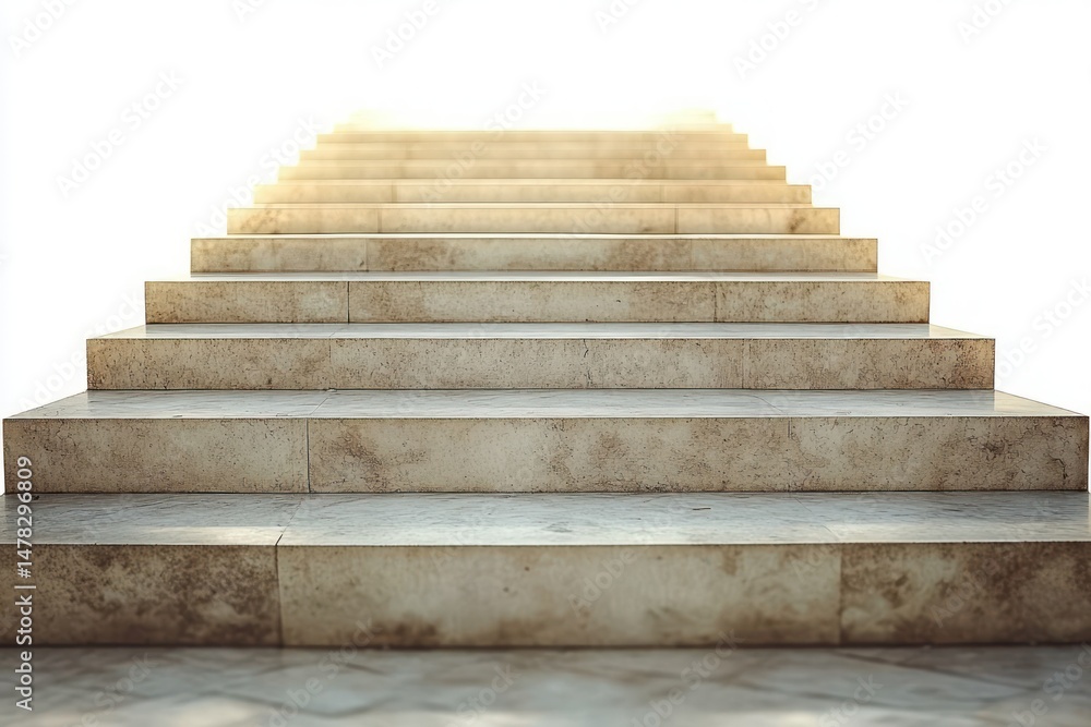 Stone staircase leading upwards fading into bright white light symbolizing hope or ascension Stone staircase leading upwards fading into bright white light symbolizing hope or ascension