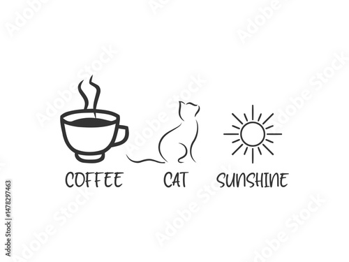 Coffee cat sunshine high quality vector design for cat themed apparel, great for print on demand and cat lover merchandise