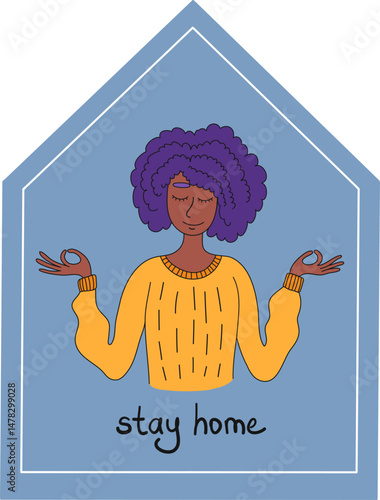 Keep calm and stay home. Pandemic of coronavirus and social distancing, self quarantine concept.Adults staying home in self isolation to reduce risk of spreading the corona.