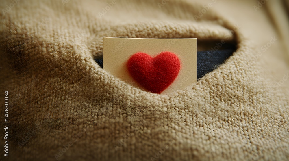 Fototapeta premium Cozy Knit Sweater Pocket with Felt Heart Card