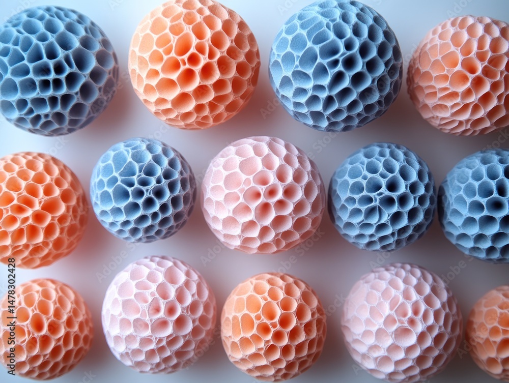 Abstract spheres with textured honeycomb pattern Abstract spheres with textured honeycomb pattern