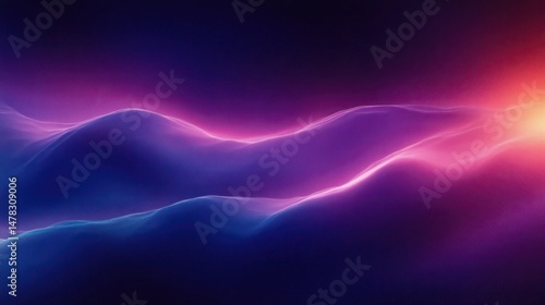 Abstract glowing waves resembling smooth hills with soft neon lighting transitioning from purple to orange hues creating a serene and futuristic atmosphere