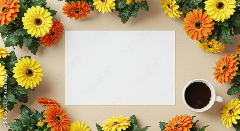 Fototapeta premium Paper and Flowers with Coffee