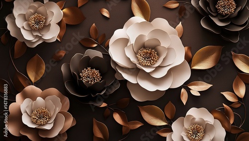 Elegant Decorative Paper Flowers On Dark Background
