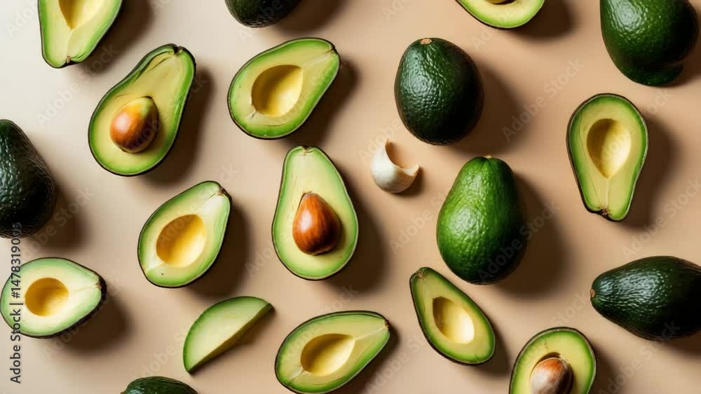 Creative setup featuring avocado against a backdrop. Flat lay. Food concept. Creative setup featuring avocado against a backdrop. Flat lay. Food concept.