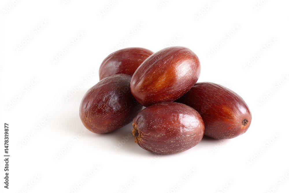 Fototapeta premium A pile of fresh, red jujubes on a white background.