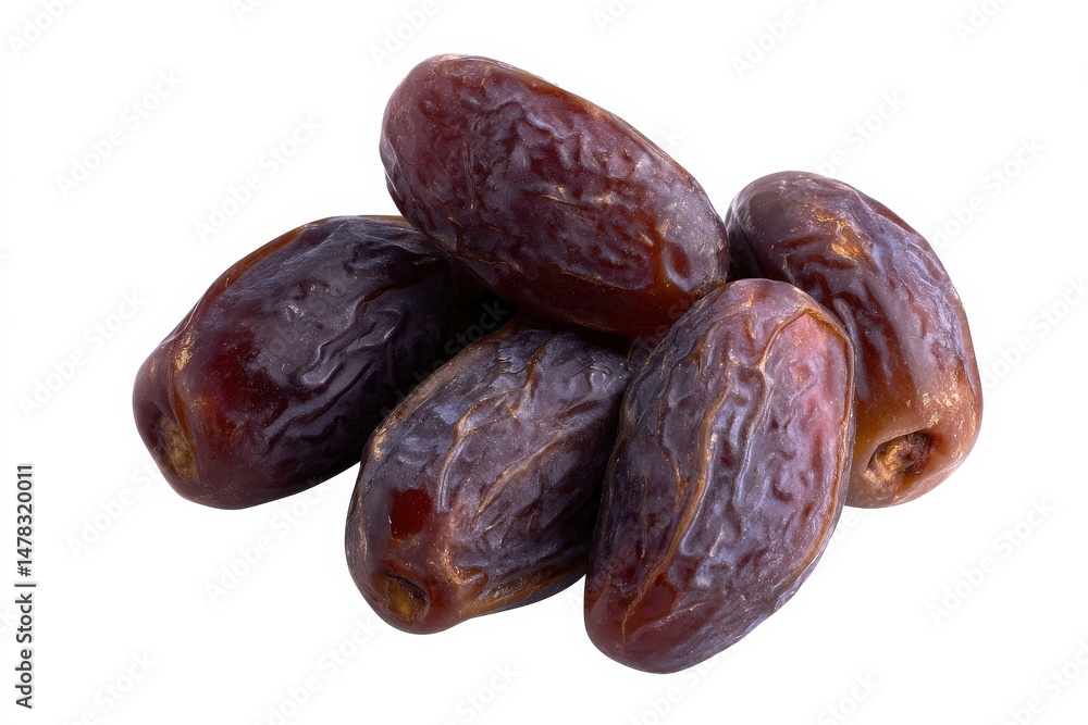 A close-up shot of a pile of dates, showcasing their rich, dark brown color and wrinkled texture against a stark white background. A close-up shot of a pile of dates, showcasing their rich, dark brown color and wrinkled texture against a stark white background.