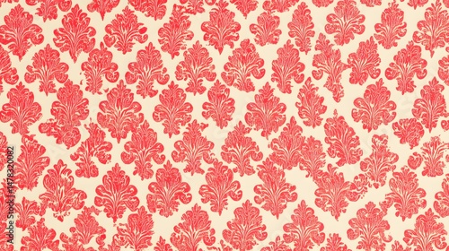 Elegant Red Damask Floral Pattern Seamless Texture
