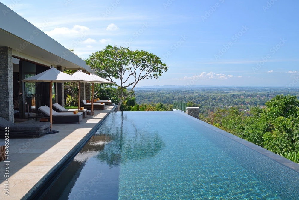 Fototapeta premium Serene infinity pool overlooking lush valley