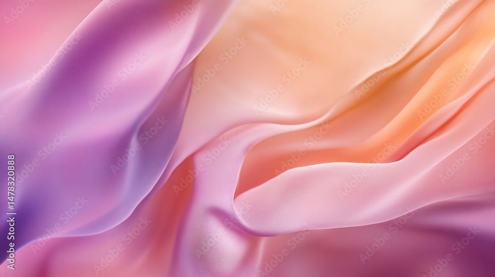 Fototapeta premium Abstract flowing fabric with soft pastel gradient colors of pink purple and orange