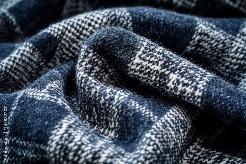 Soft Blue and White Plaid Wool Fabric Texture Close-up Detail Soft Blue and White Plaid Wool Fabric Texture Close-up Detail