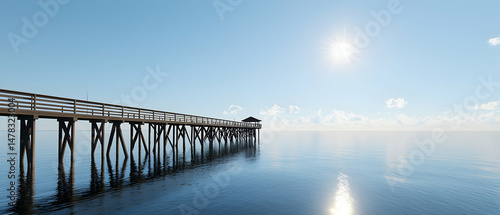 Wallpaper Mural Wooden Pier Over Calm Ocean Under Sunny Blue Sky Torontodigital.ca