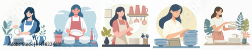 vector character woman is arranging plates