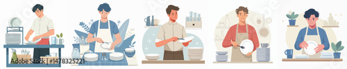 vector character man arranging plates