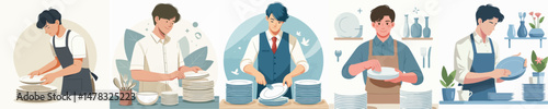 vector character man arranging plates