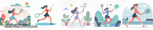 vector female character playing tennis