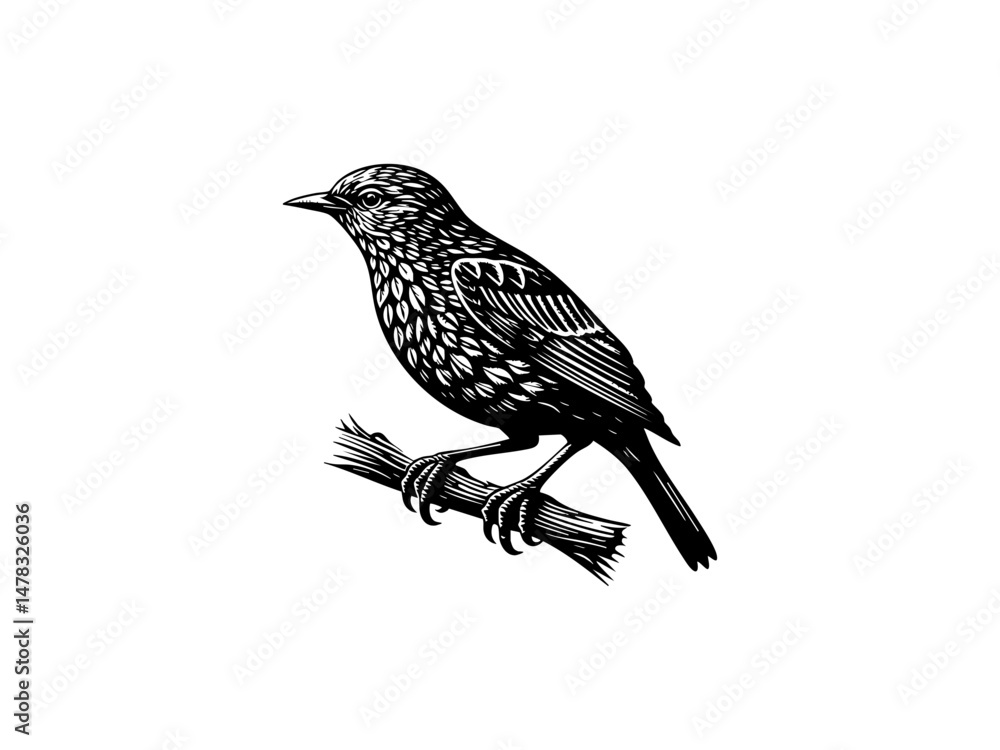 Obraz premium Bird Silhouette on Branch SVG Clipart 