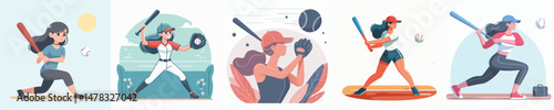 vector female character playing baseball