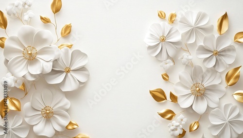 Elegant White And Gold Paper Flowers On Textured Background