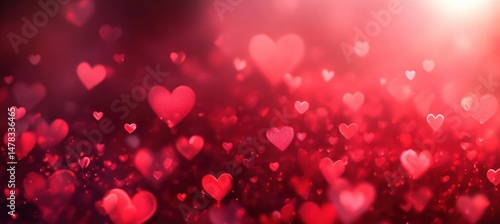 Wallpaper Mural Red glowing hearts of various sizes floating and shining on a dark red gradient background with a bright light on the upper right corner, evoking feelings of love and warmth Torontodigital.ca