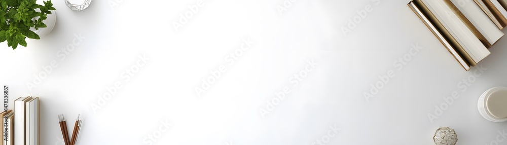 Simple workspace arrangement on a white surface. Simple workspace arrangement on a white surface.