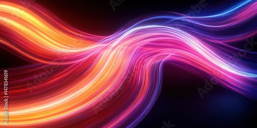 Wallpaper Mural Dynamic flowing abstract waves of light in vibrant orange, pink, purple, and blue hues on a dark background conveying energy and motion Torontodigital.ca