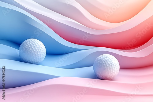 Abstract golf balls on wavy pastel background