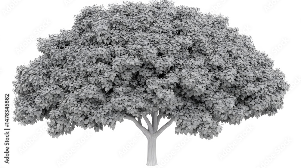 Fototapeta premium Detailed 3D Model of a Lush Bodhi Tree Isolated on White Background