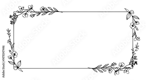 Floral Frame of Elegance: A beautifully drawn, delicate floral frame composed of meticulously illustrated botanical elements in a timeless, clean, and elegant presentation.