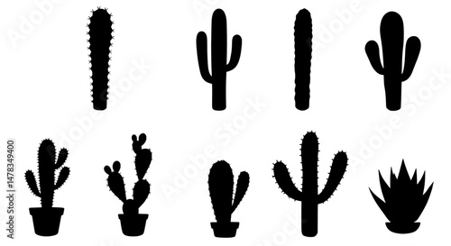 Cactus Silhouette Collection: A diverse collection of cactus silhouettes, offering a striking visual representation of various cactus species.