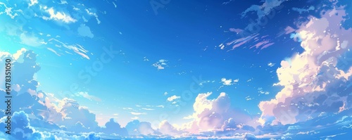 Blue sky clouds background, Beautiful landscape with clouds and orange sun on sky