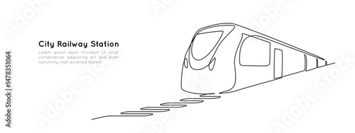 Train and railway station in one continuous line drawing. Metro and subway symbol in simple linear style. Express railroad concept in editable stroke. Doodle vector illustration