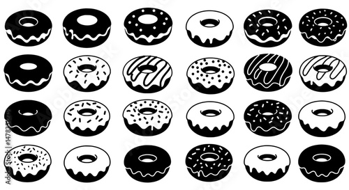 Donut Set for Design Project: This versatile collection of 16 unique donut icons in black and white, perfect for your design projects! These simple.