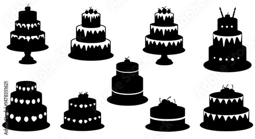 Dessert Silhouette: An array of artistic cake silhouettes, each with a unique design, standing out against a backdrop, perfect for culinary projects.
