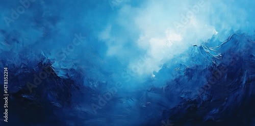 Wallpaper Mural Abstract deep blue textured painting with light blue glowing center evoking serene ocean or sky atmosphere Torontodigital.ca