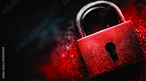 Cybersecurity Concept Image with Red Lock Symbolizing Data Protection and Internet Privacy Against Cyber Threats, Digital Encryption Security Vector Illustration