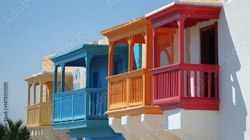 Vibrant Colorful Balconies on Mediterranean Building