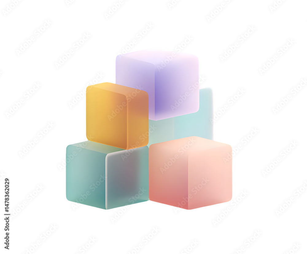 Obraz premium Translucent Pastel 3D Cubes Stack with Transparent Background