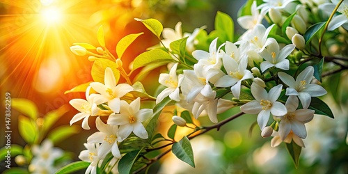Jasmine Tree Blossoms: Stunning Spring Landscape Photography, White Flowers, Fragrant Blooms, Nature Scenery
