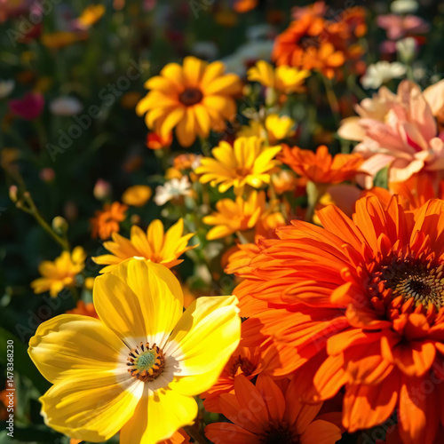 Vibrant colorful flower garden with visible brushstrokes and soft lighting – artistic impressionist style painting
