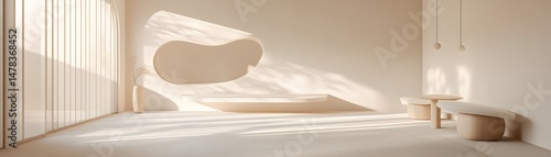 A minimalist interior design, bathed in natural light.