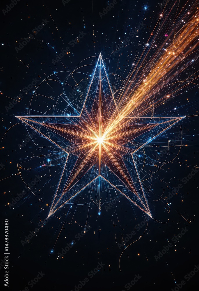 Fototapeta premium Glowing Star in Dark Space Abstract Art