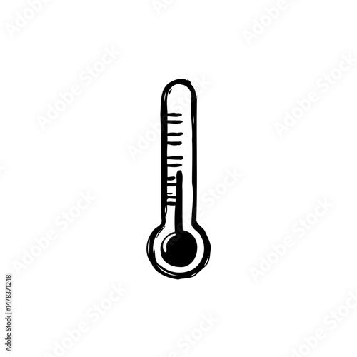 Hand-Drawn Thermometer Illustration Displaying Temperature with White Background