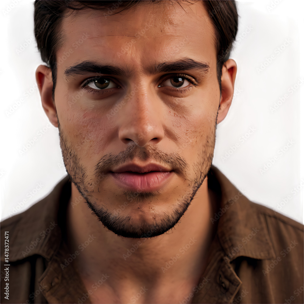 Fototapeta premium Confident Male Portrait: Serene Expression and Stylish Fashion in Studio Close-Up
