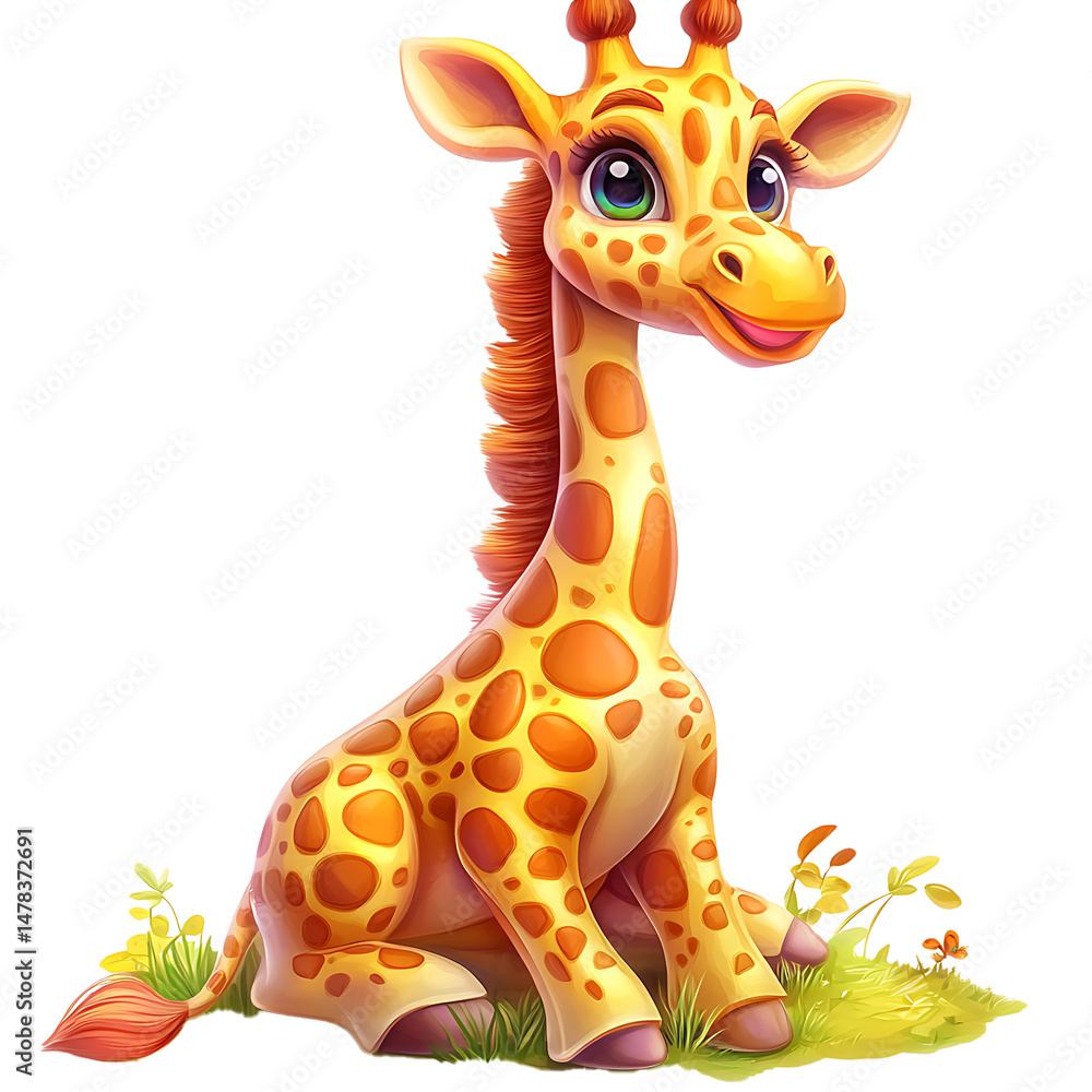 Fototapeta premium Giraffe With Long Neck And Friendly Expression Isolated On White Or Transparent Png