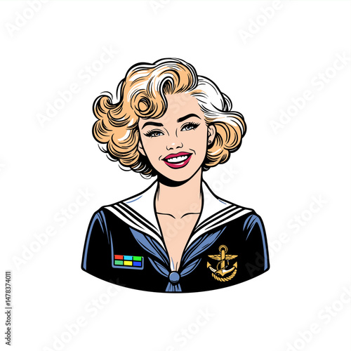 hot pinup girl soldier navy marine illustration vector	